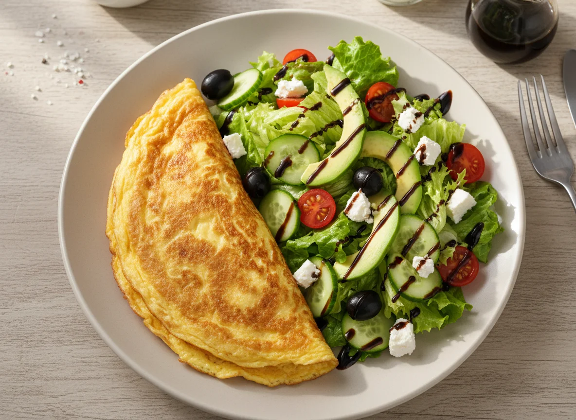 Omelett mit gemischtem Salat photo