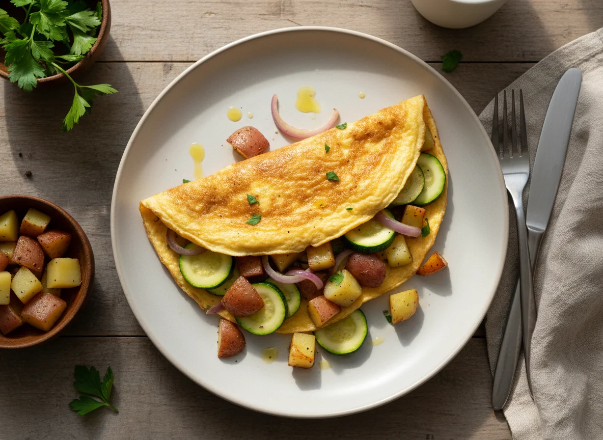 Omelett mit Gemüse und Kartoffeln photo