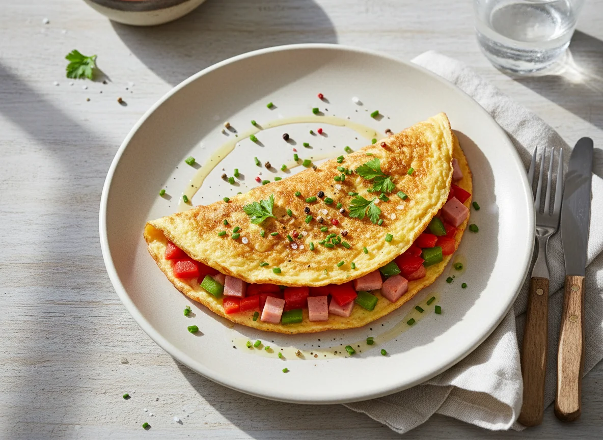 Omelett mit Gemüse und Schinken photo