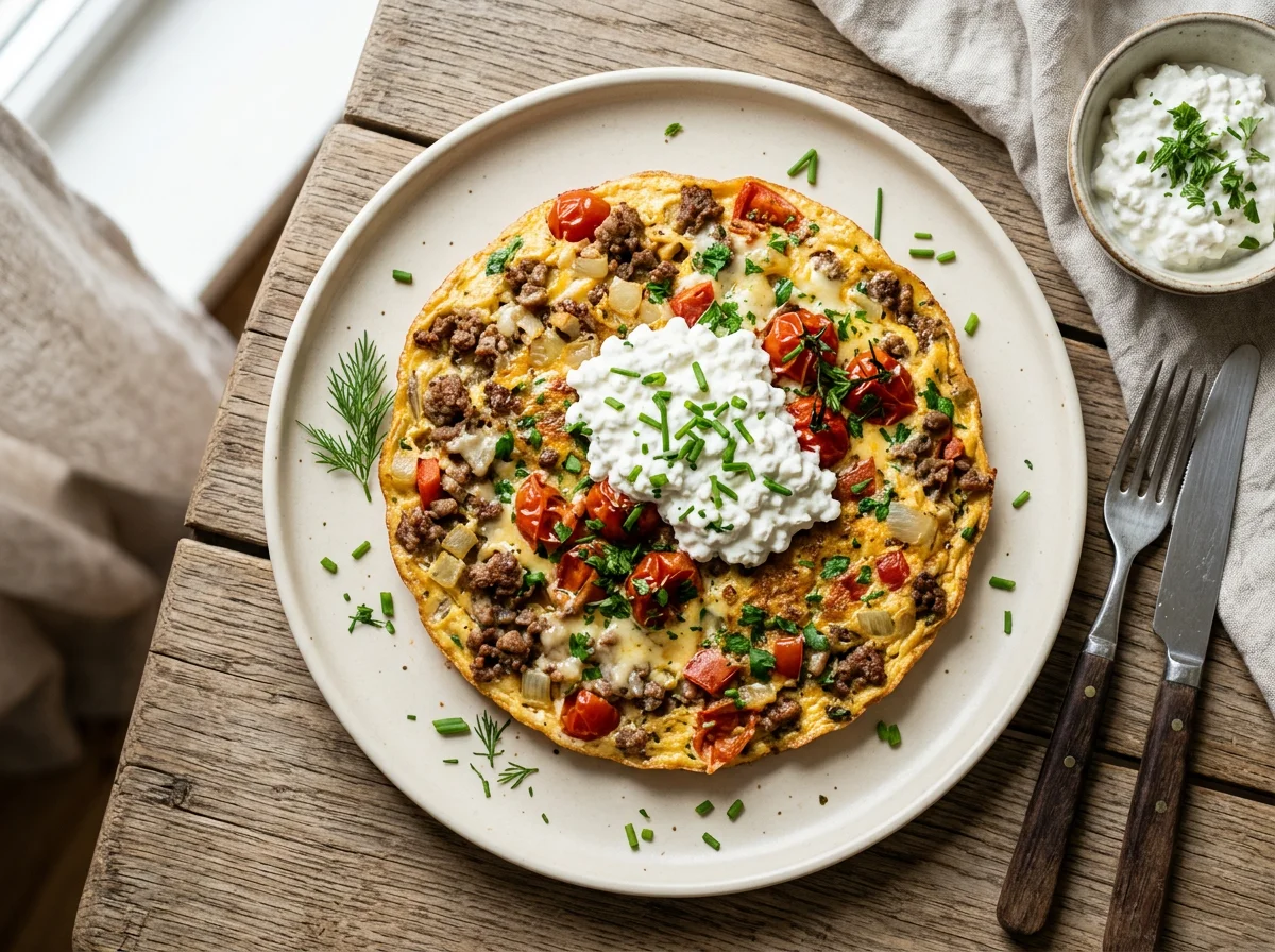 Omelett mit Hüttenkäse photo