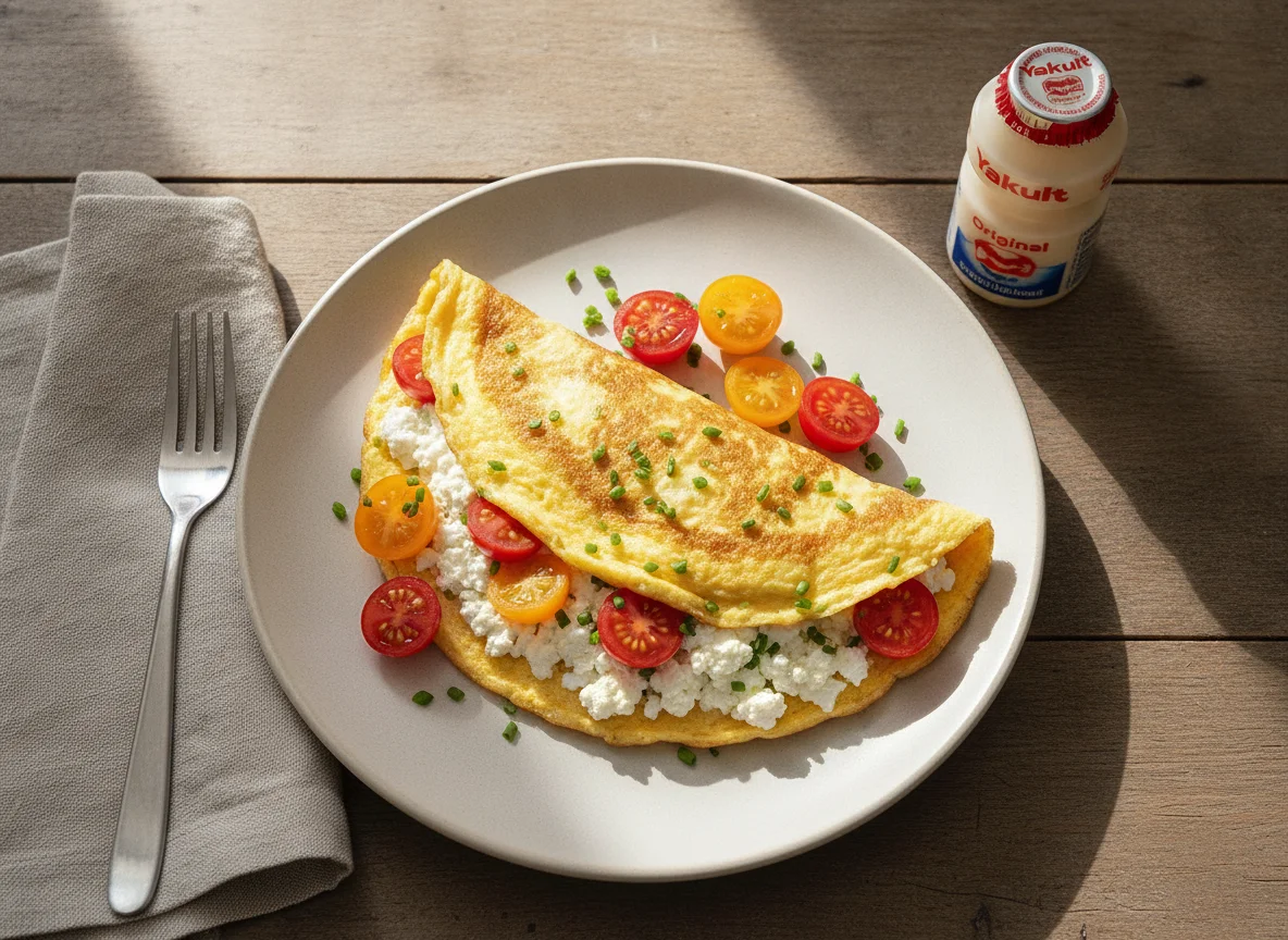 Omelett mit Hüttenkäse und Tomaten photo