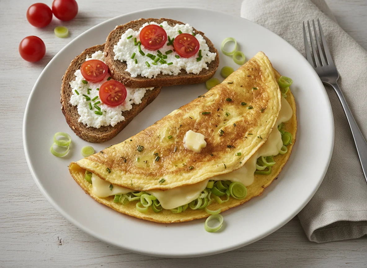 Omelett mit Hüttenkäse-Brot photo