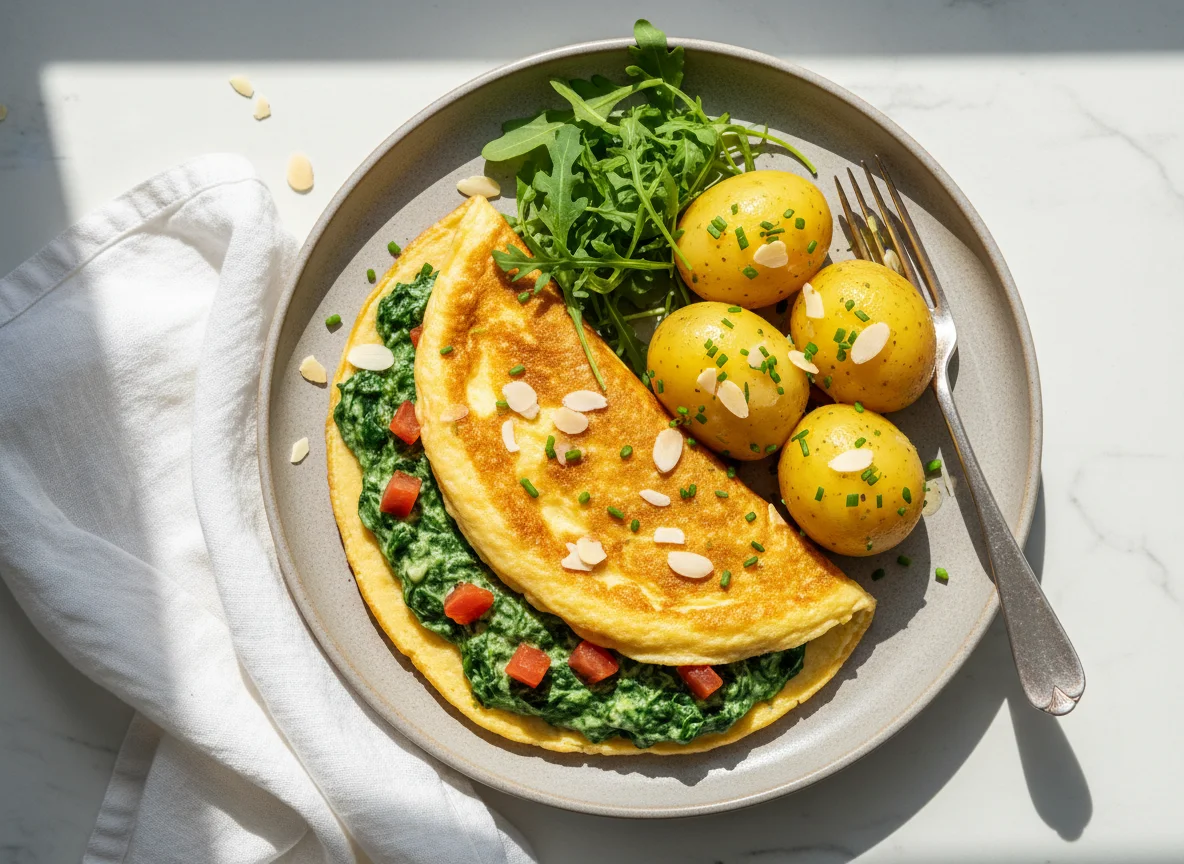 Omelett mit Kartoffeln und Spinat photo