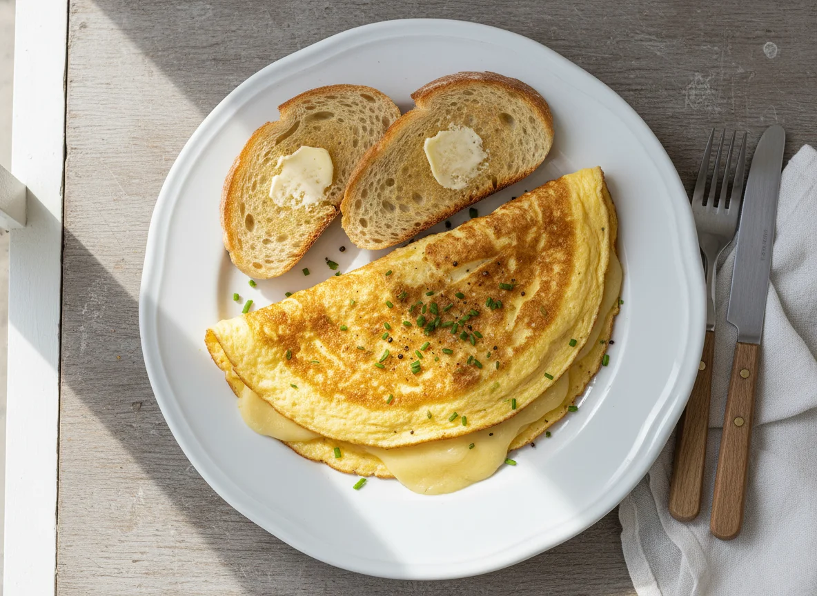 Omelett mit Käse und Toast photo