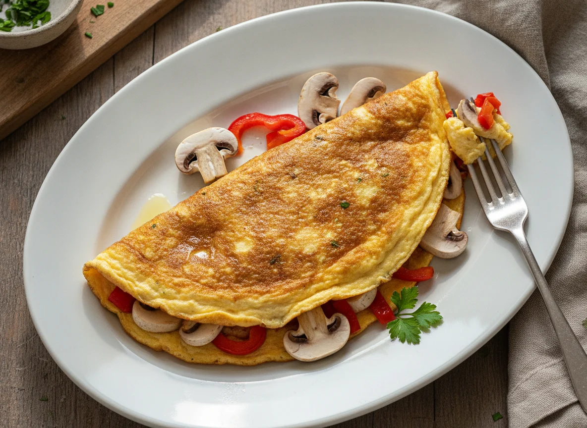 Omelett mit Paprika und Pilzen photo