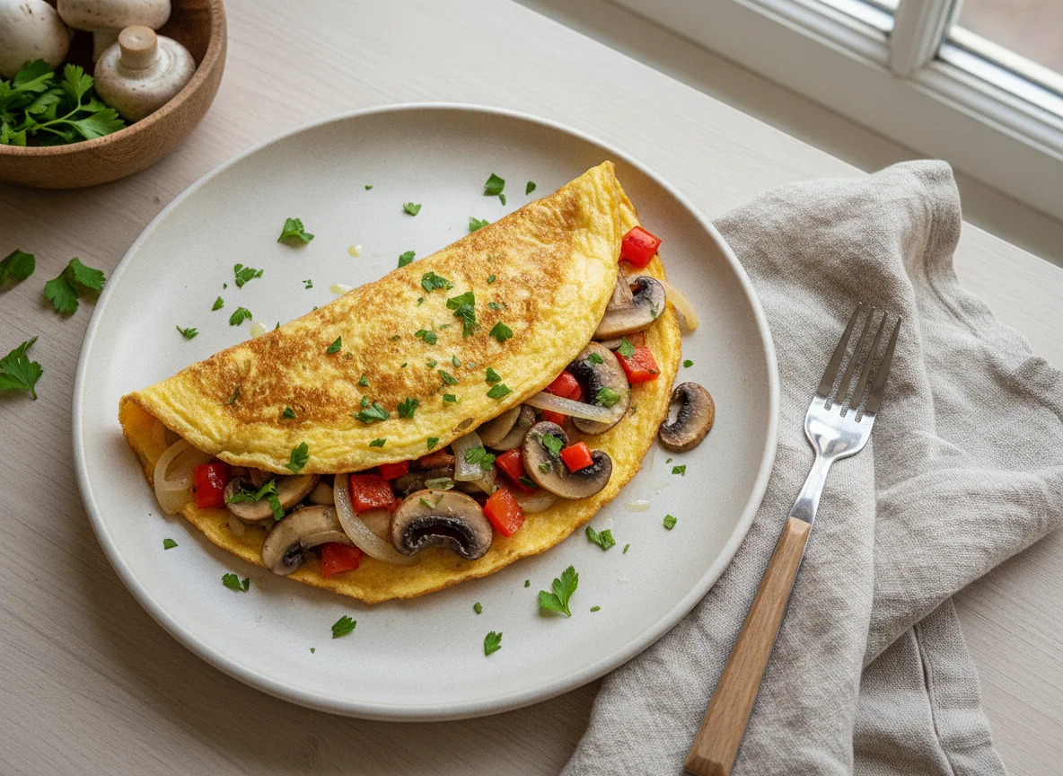 Omelett mit Pilzen und Paprika photo