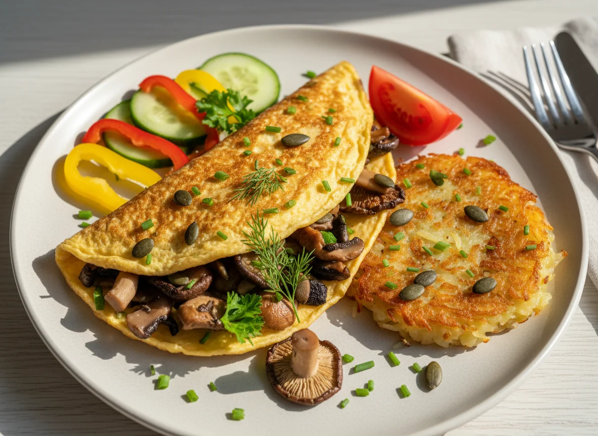 Omelett mit Pilzen und Rösti photo