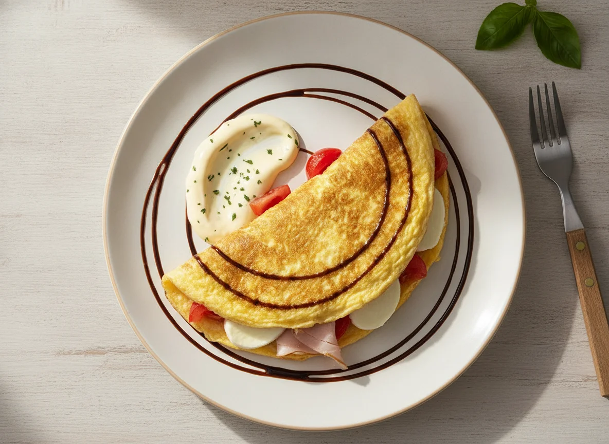 Omelett mit Putenbrust, Mozzarella und Tomate photo