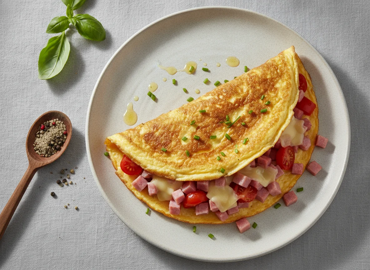 Omelett mit Schinken, Käse und Tomaten photo