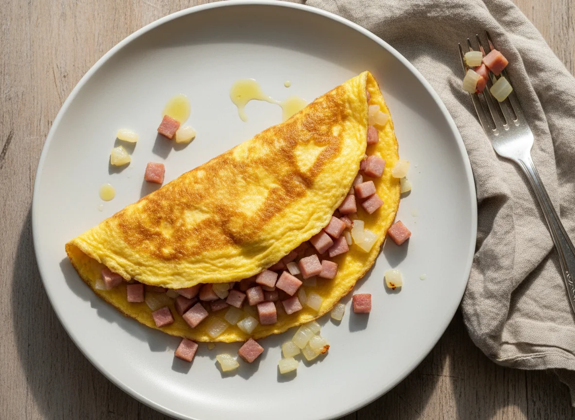 Omelett mit Schinken und Zwiebeln photo