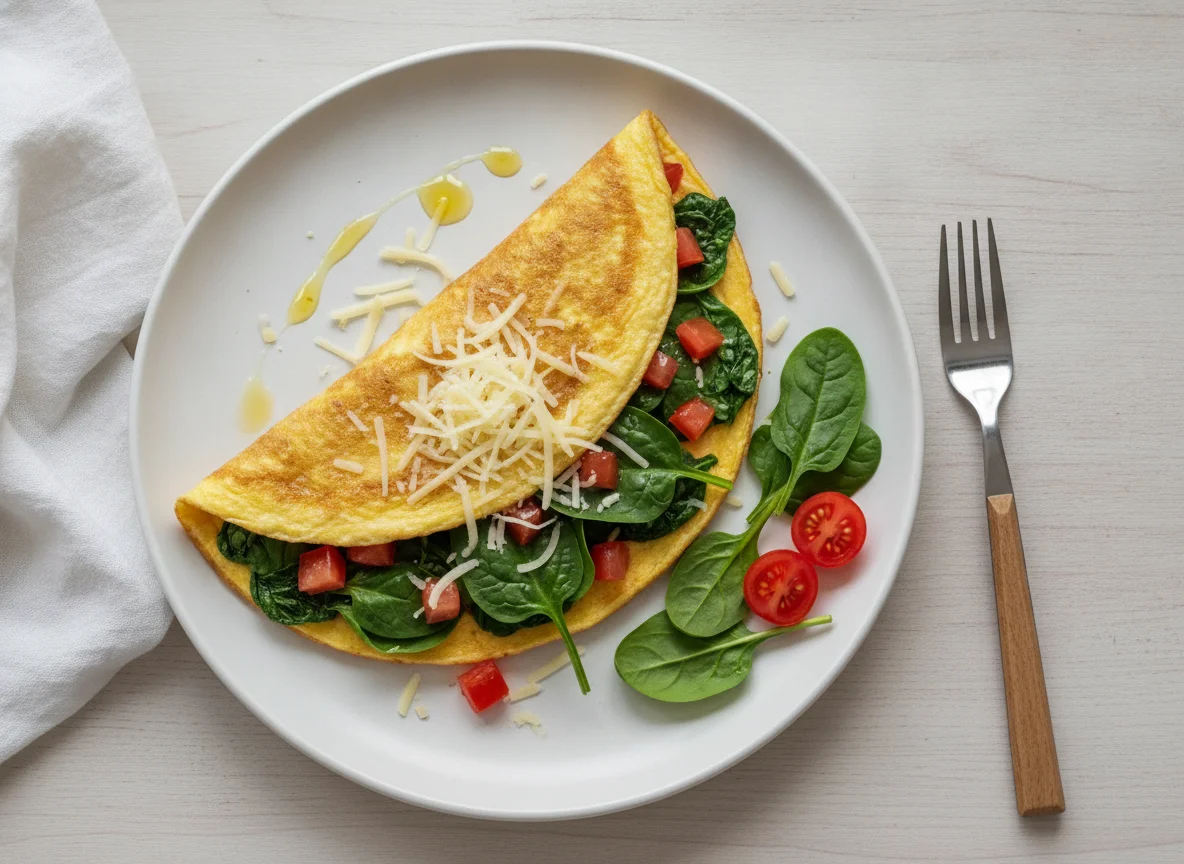 Omelett mit Spinat und Tomaten photo