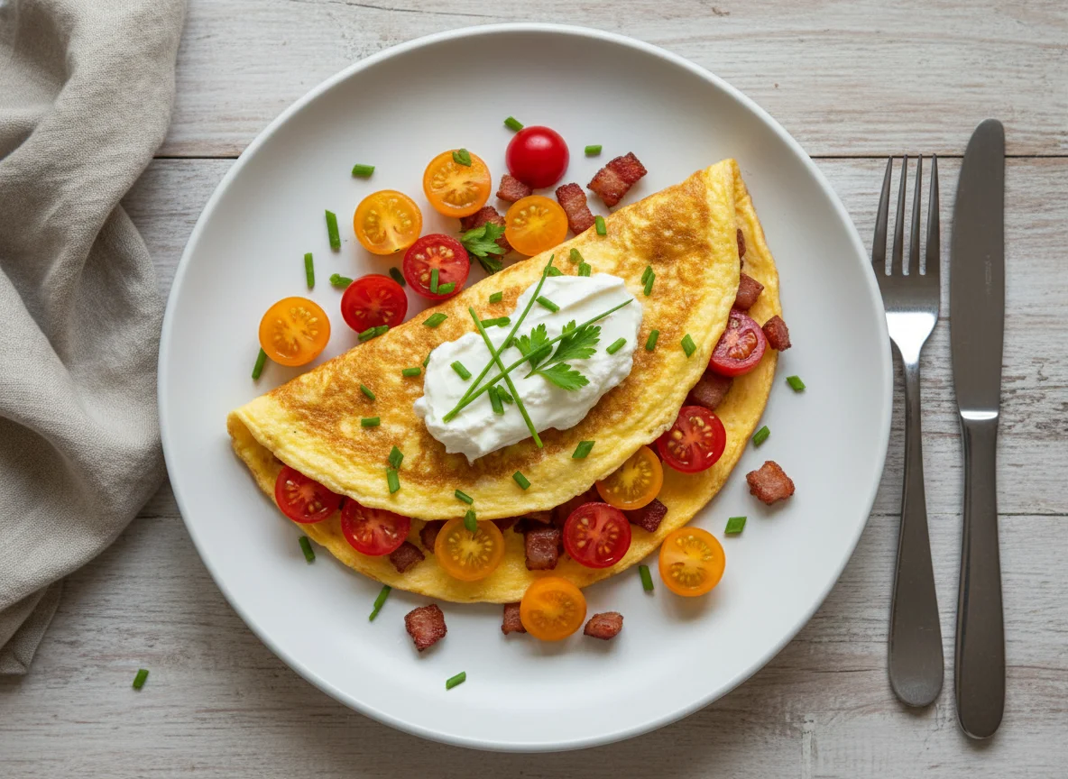 Omelett mit Tomaten und Frischkäse photo