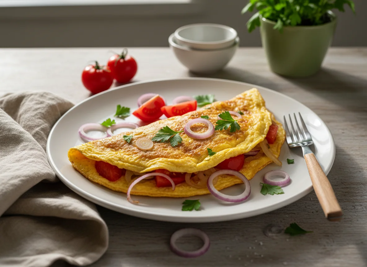Omelett mit Tomaten und Zwiebeln photo
