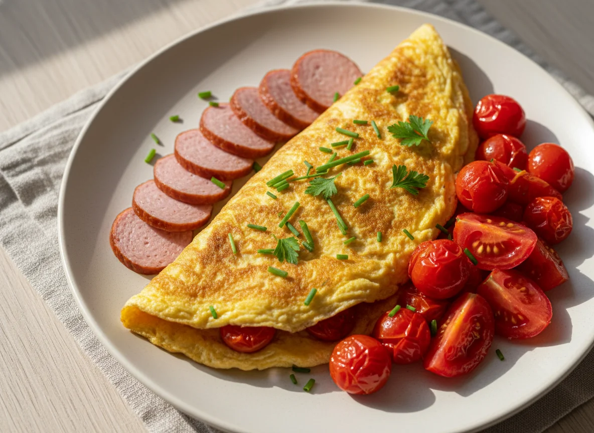 Omelett mit Wurst und Tomaten photo