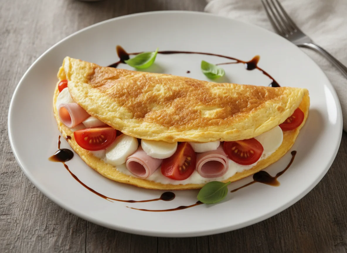 Omelette mit Frischkäse, Schinken, Tomate und Mozzarella photo