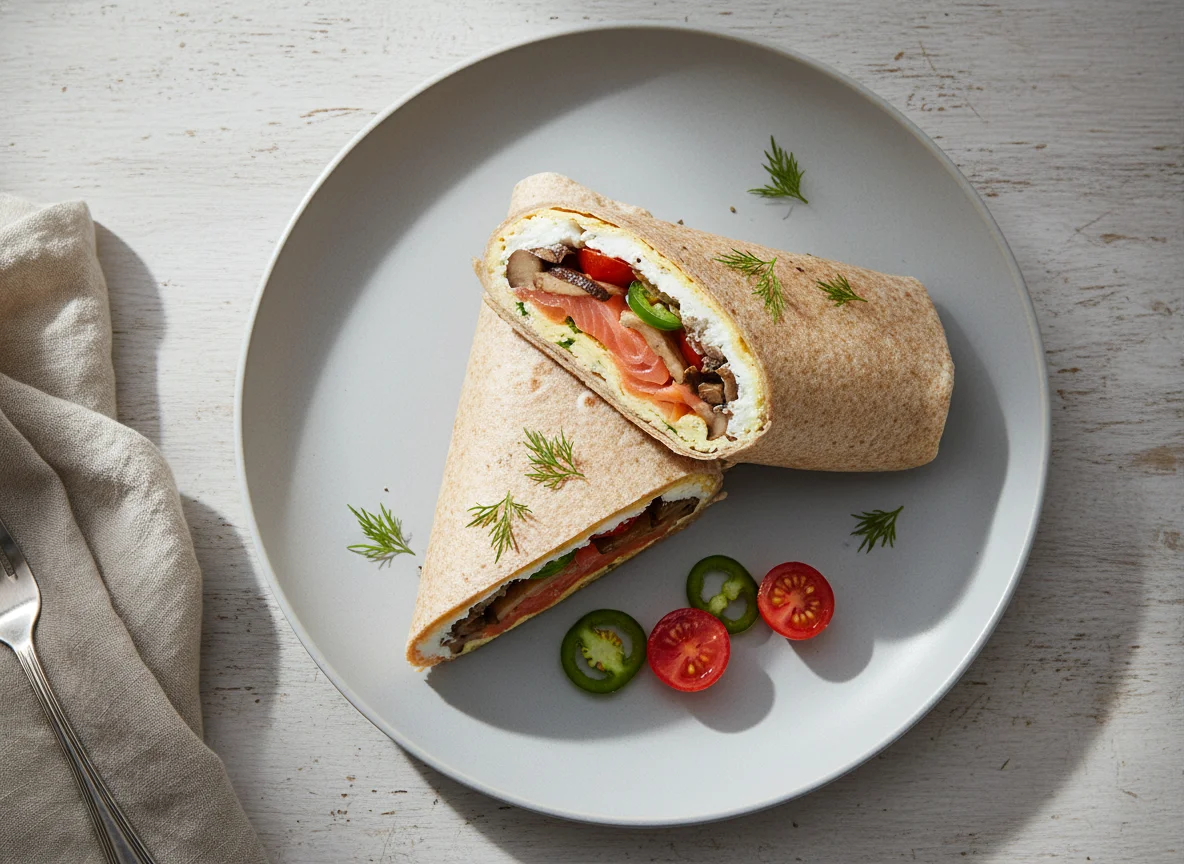 Omelett-Wrap mit Lachs und Gemüse photo