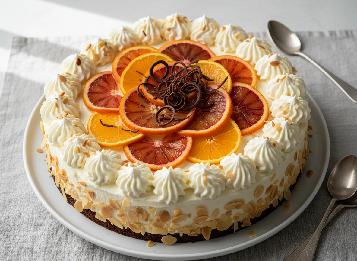 Orangen-Sahne-Torte mit Schokoboden photo