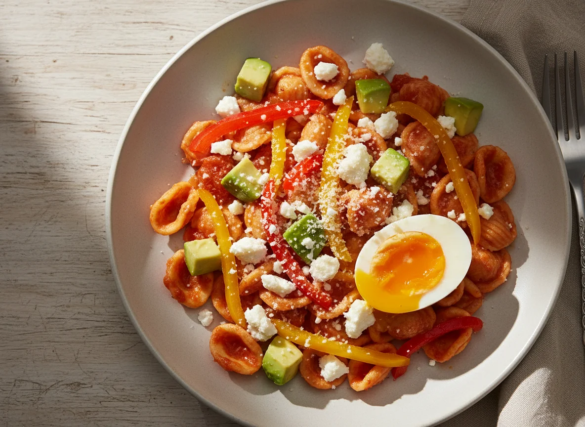 Orecchiette mit Avocado, Ei und Feta photo