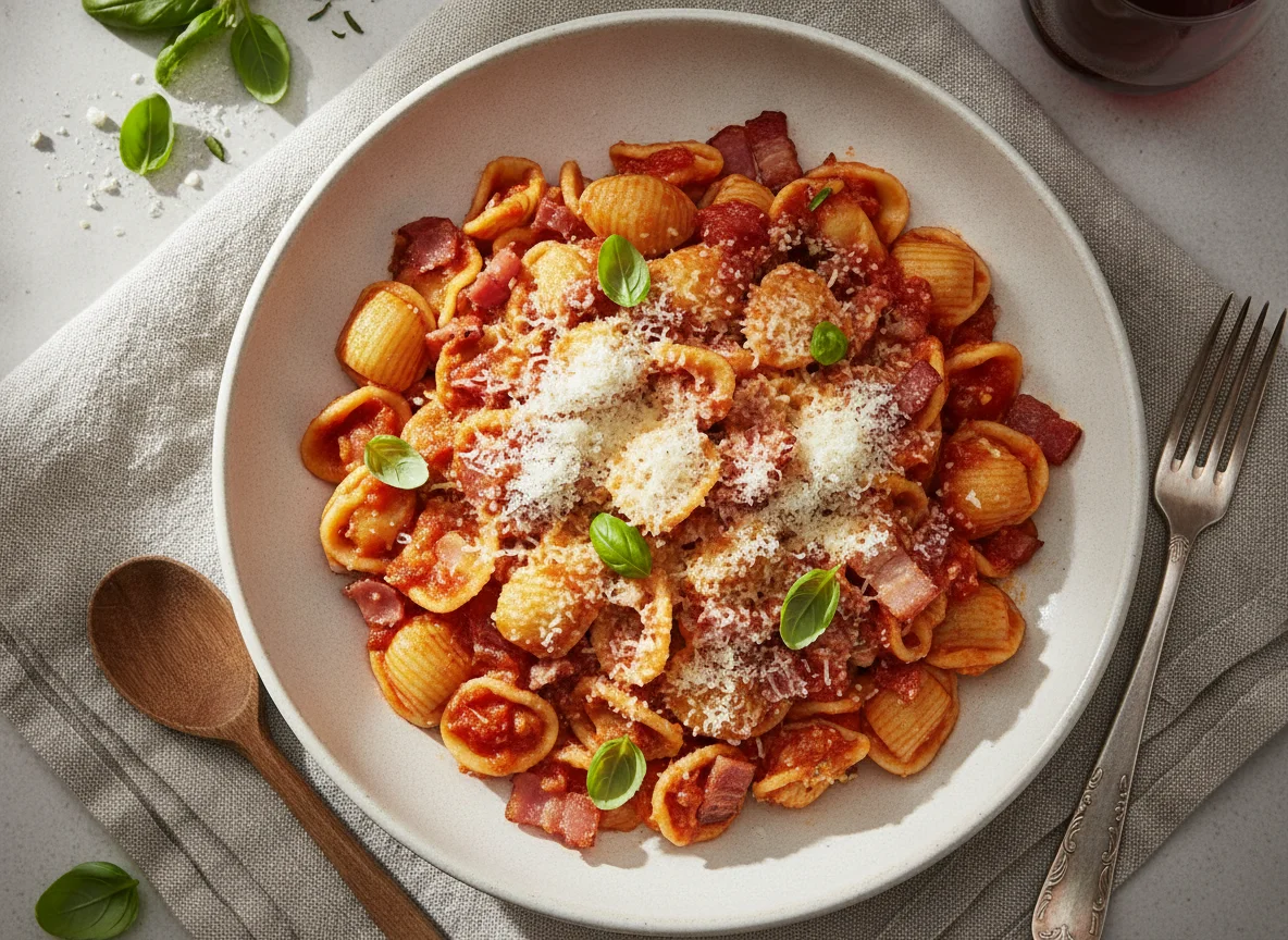 Orecchiette mit Tomatensauce und Parmesan photo