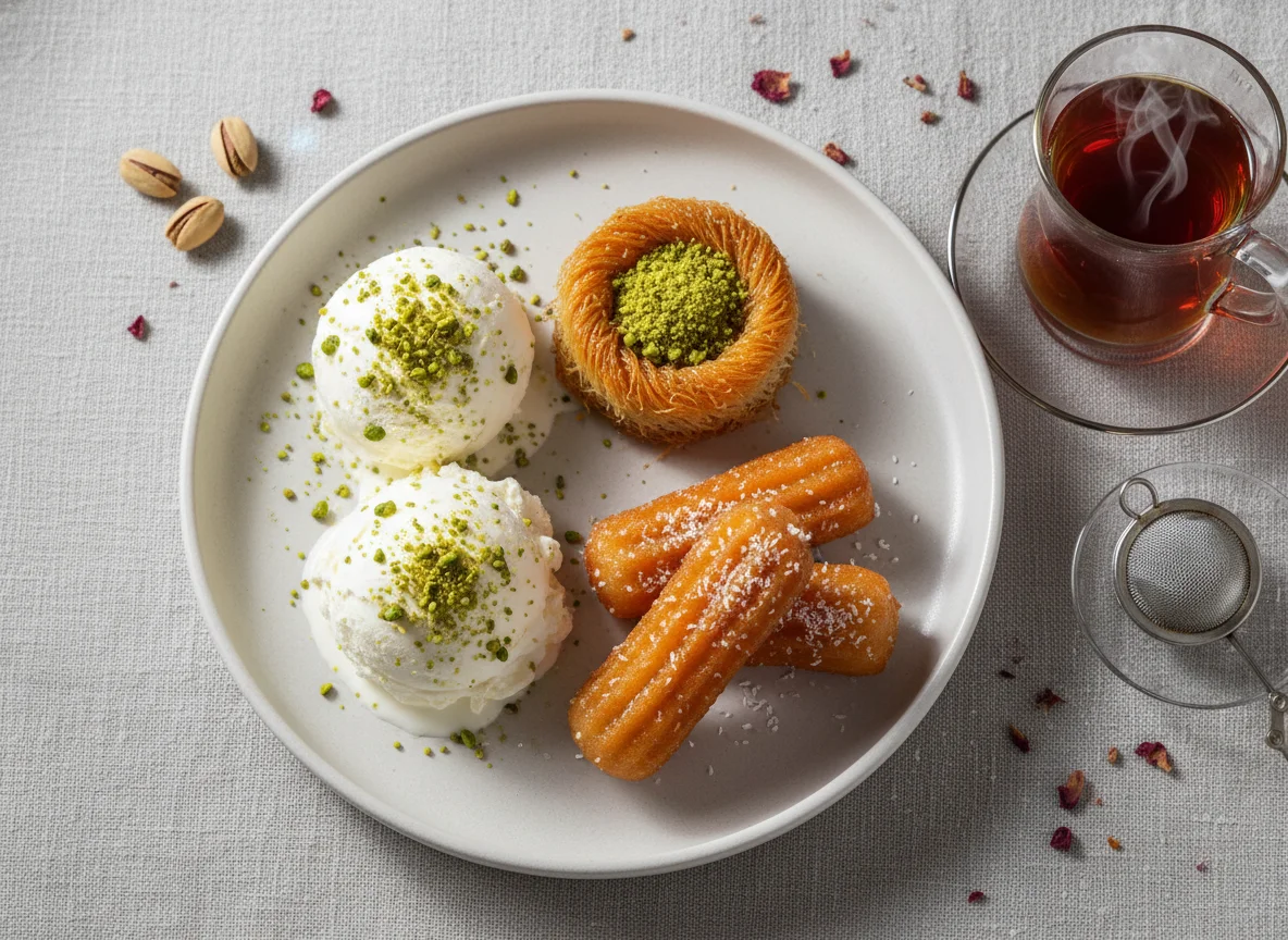 Orientalische Süssigkeiten und Tee photo
