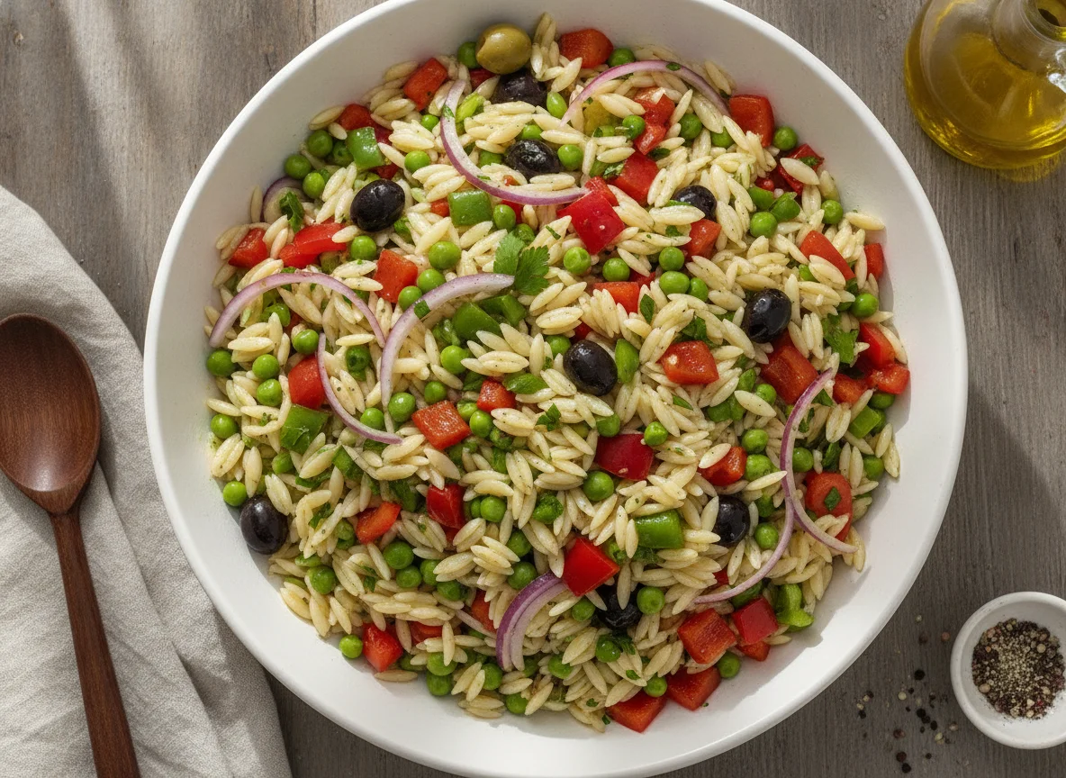 Orzo-Nudelsalat mit Gemüse photo