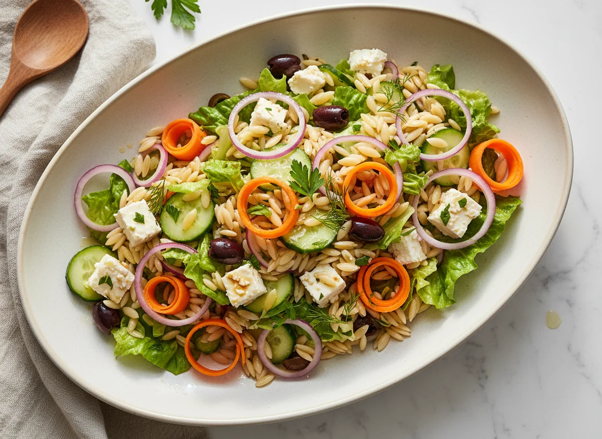 Orzo-Salat mit Feta und Gemüse photo