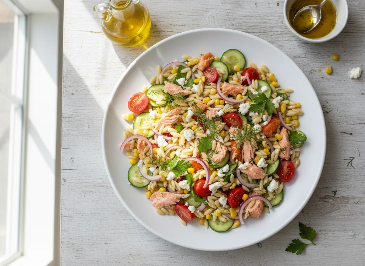 Orzo-Salat mit Lachs photo