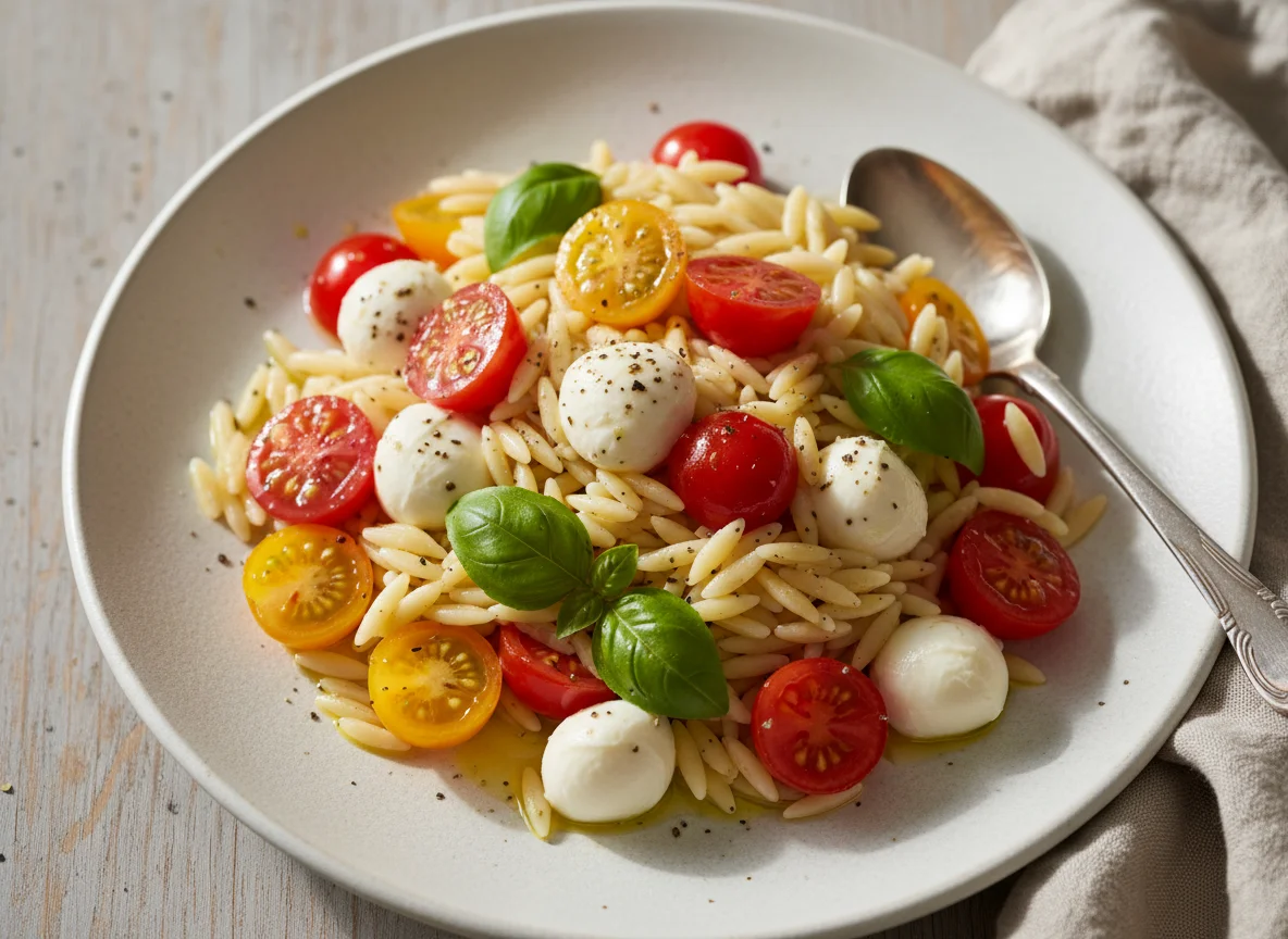 Orzo-Salat mit Tomaten und Mozzarella photo