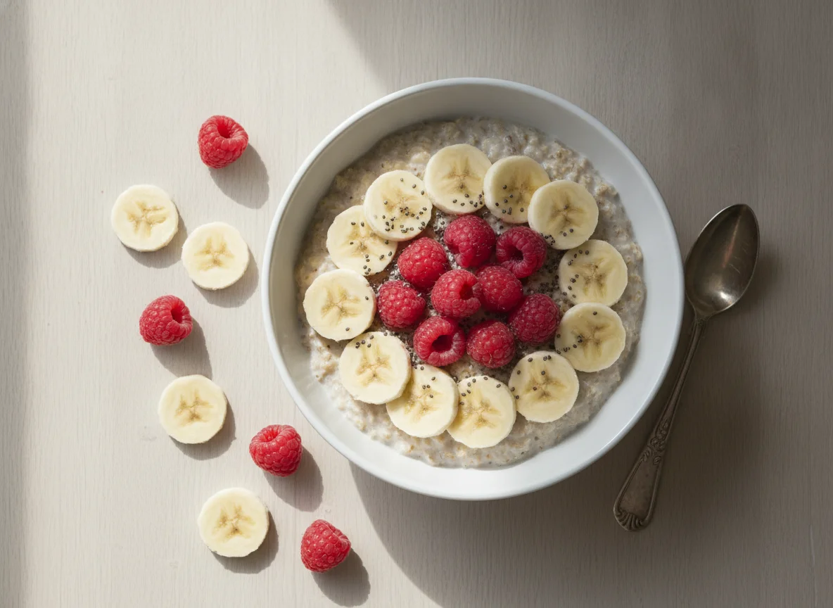 Overnight Oats mit Beeren und Banane photo