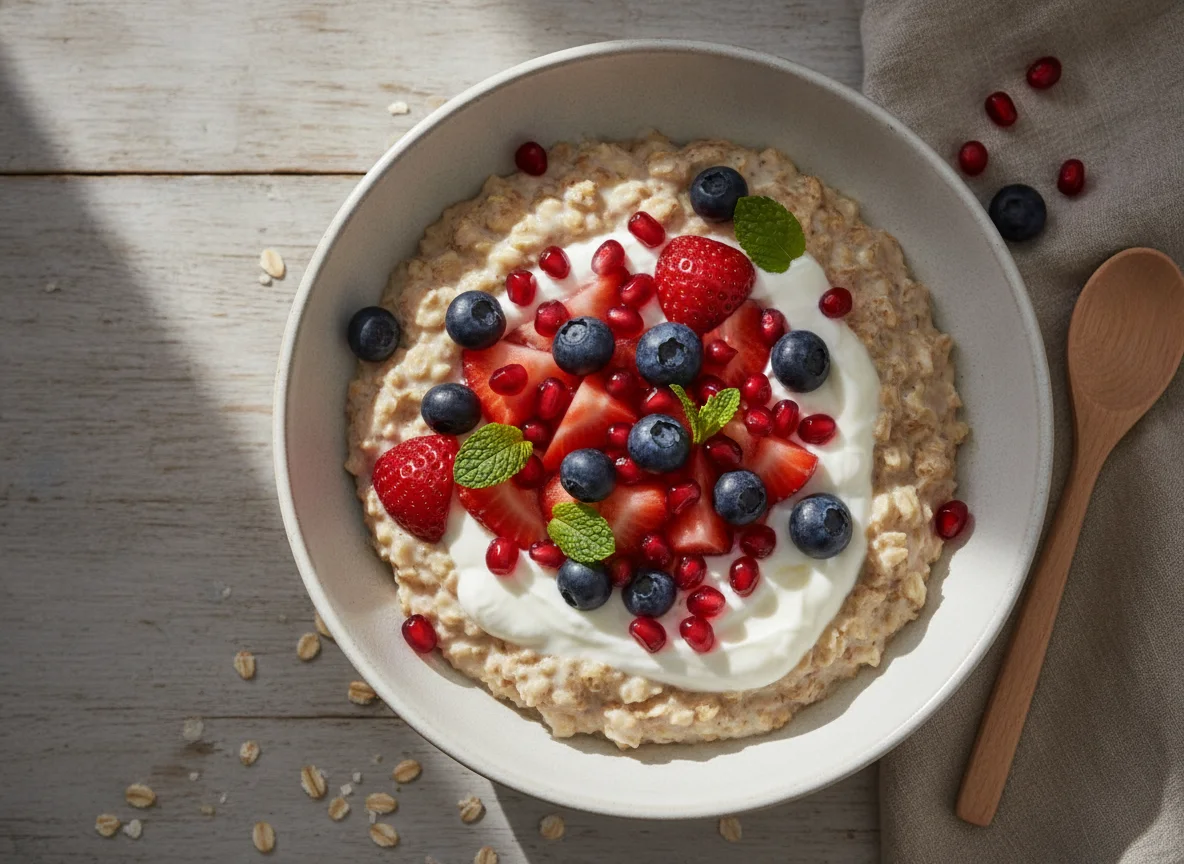 Overnight Oats mit Beeren und Granatapfel photo