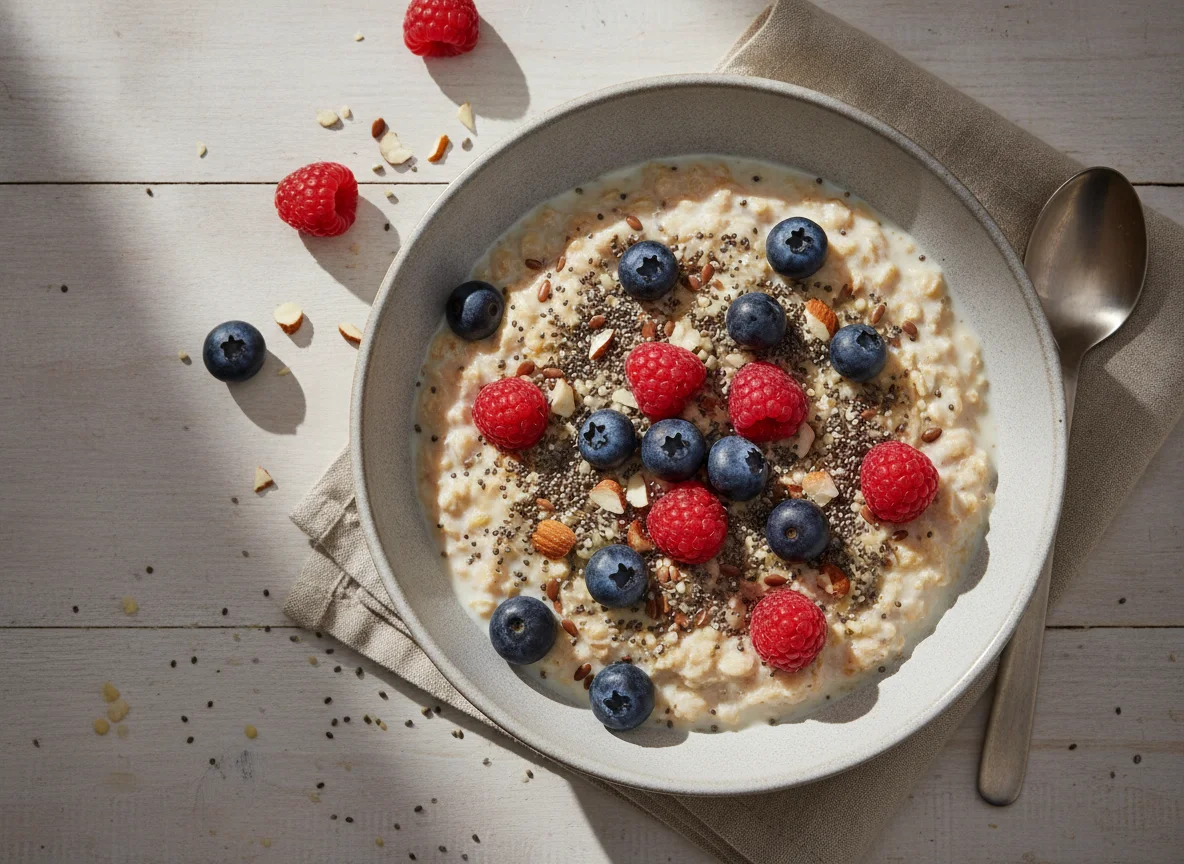 Overnight Oats mit Beeren und Samen photo