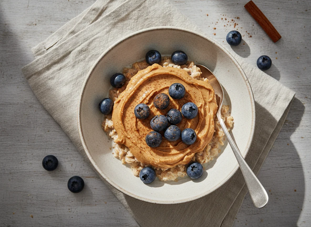 Overnight Oats mit Blaubeeren und Erdnussmus photo