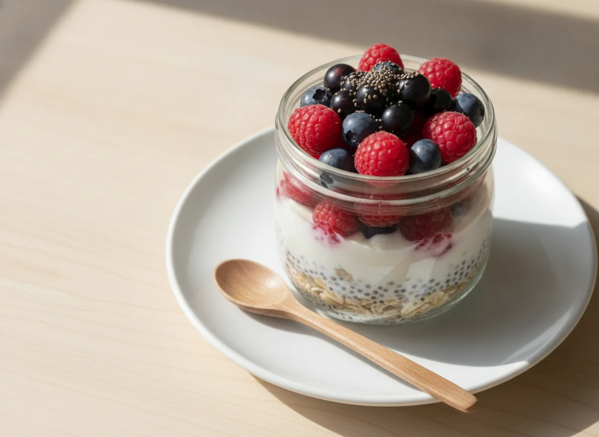 Overnight Oats mit Chia-Samen und Joghurt photo