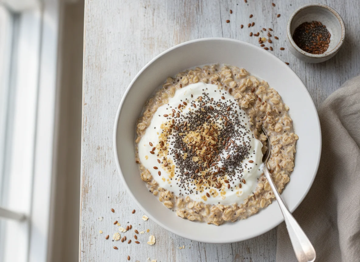 Overnight Oats mit Chiasamen und Leinsamen photo