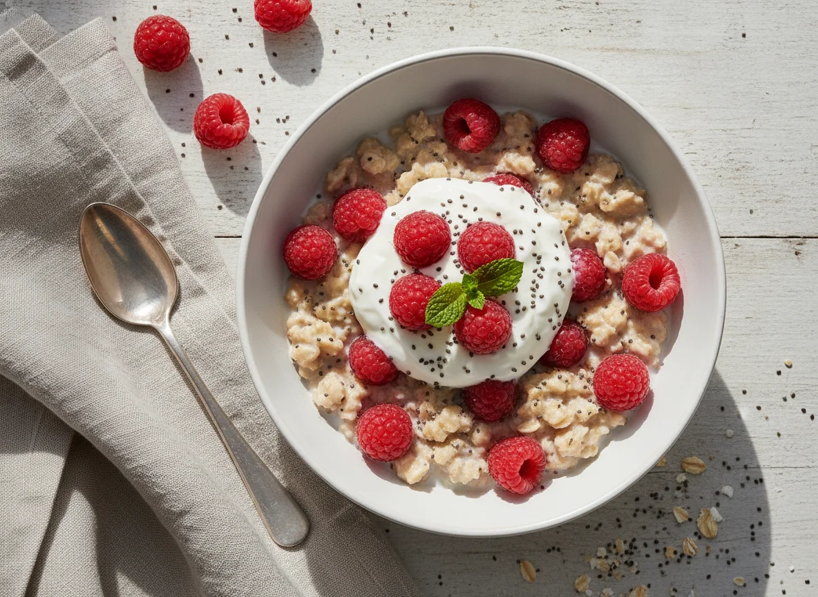 Overnight Oats mit Himbeeren photo