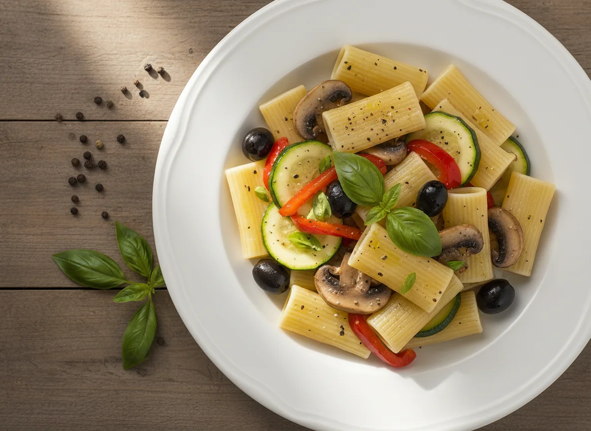 Paccheri mit Pilz-Zucchini-Gemüse photo