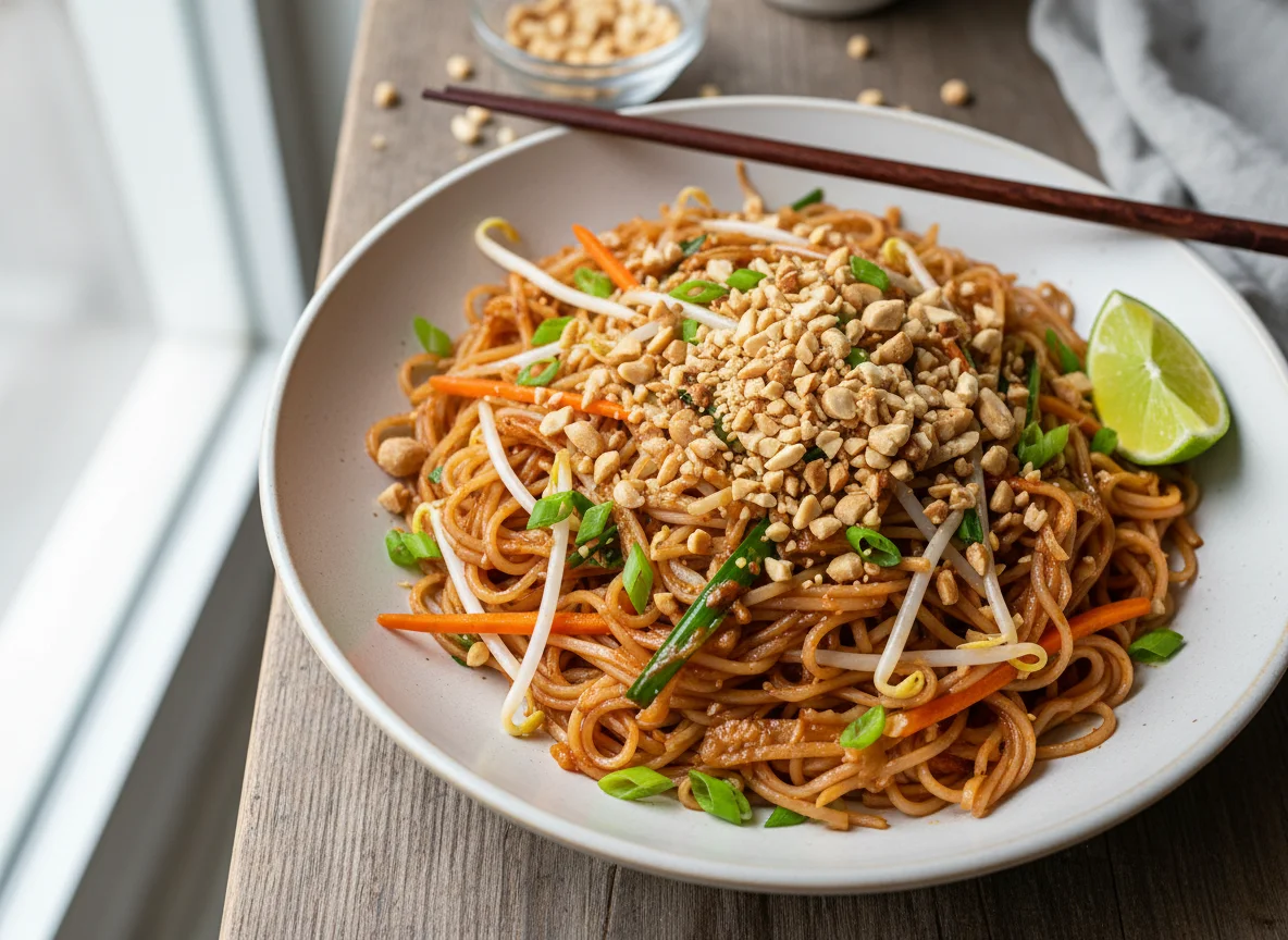 Pad Thai mit Erdnüssen und Limette photo
