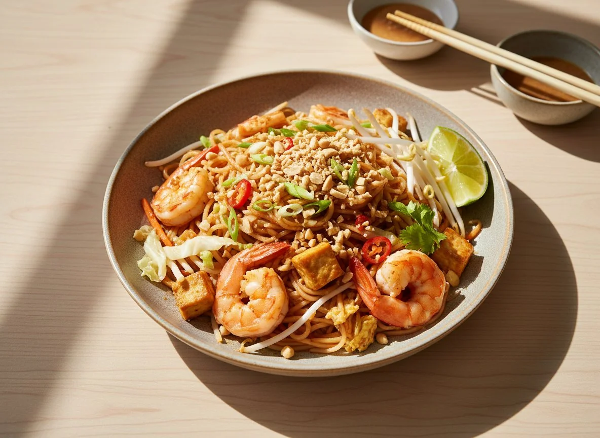 Pad Thai mit Garnelen photo