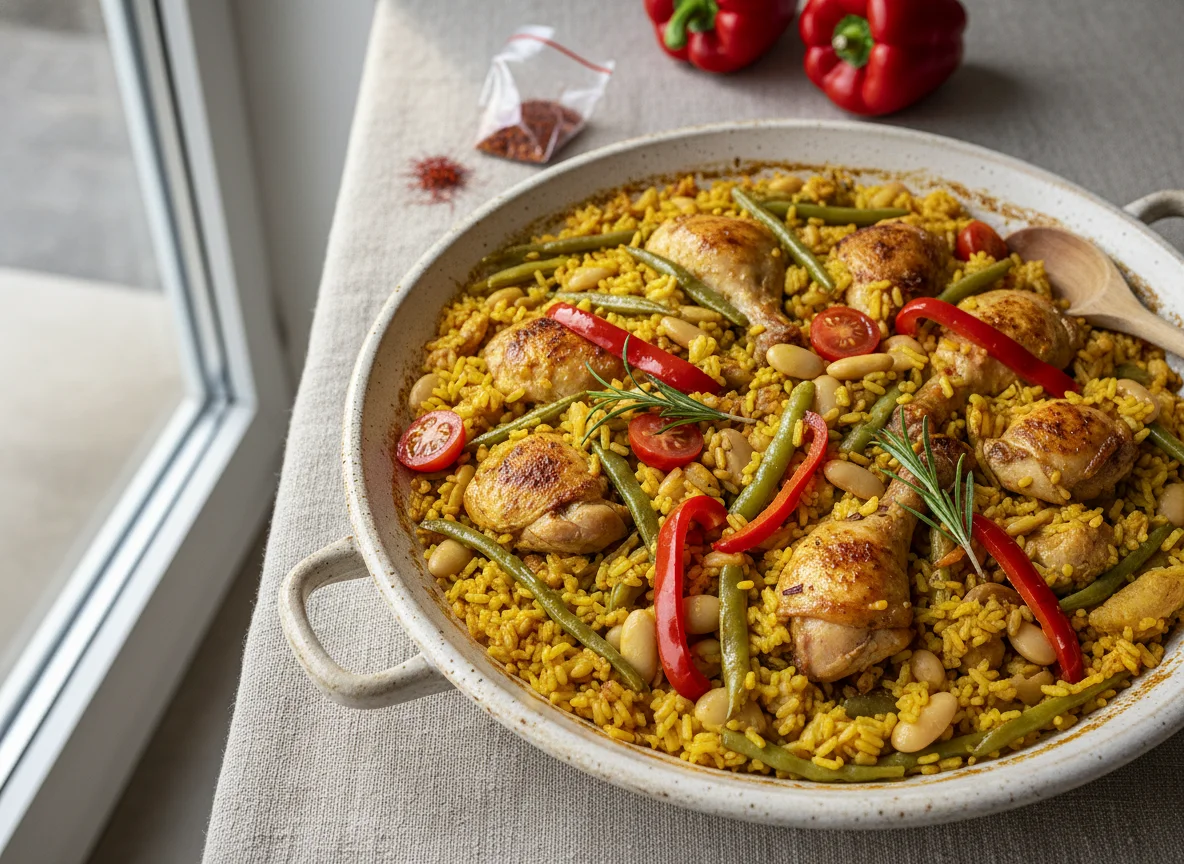 Paella mit Huhn und Gemüse photo