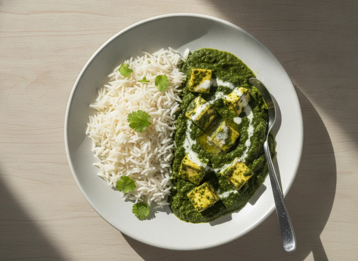 Palak Paneer mit Basmati Reis photo