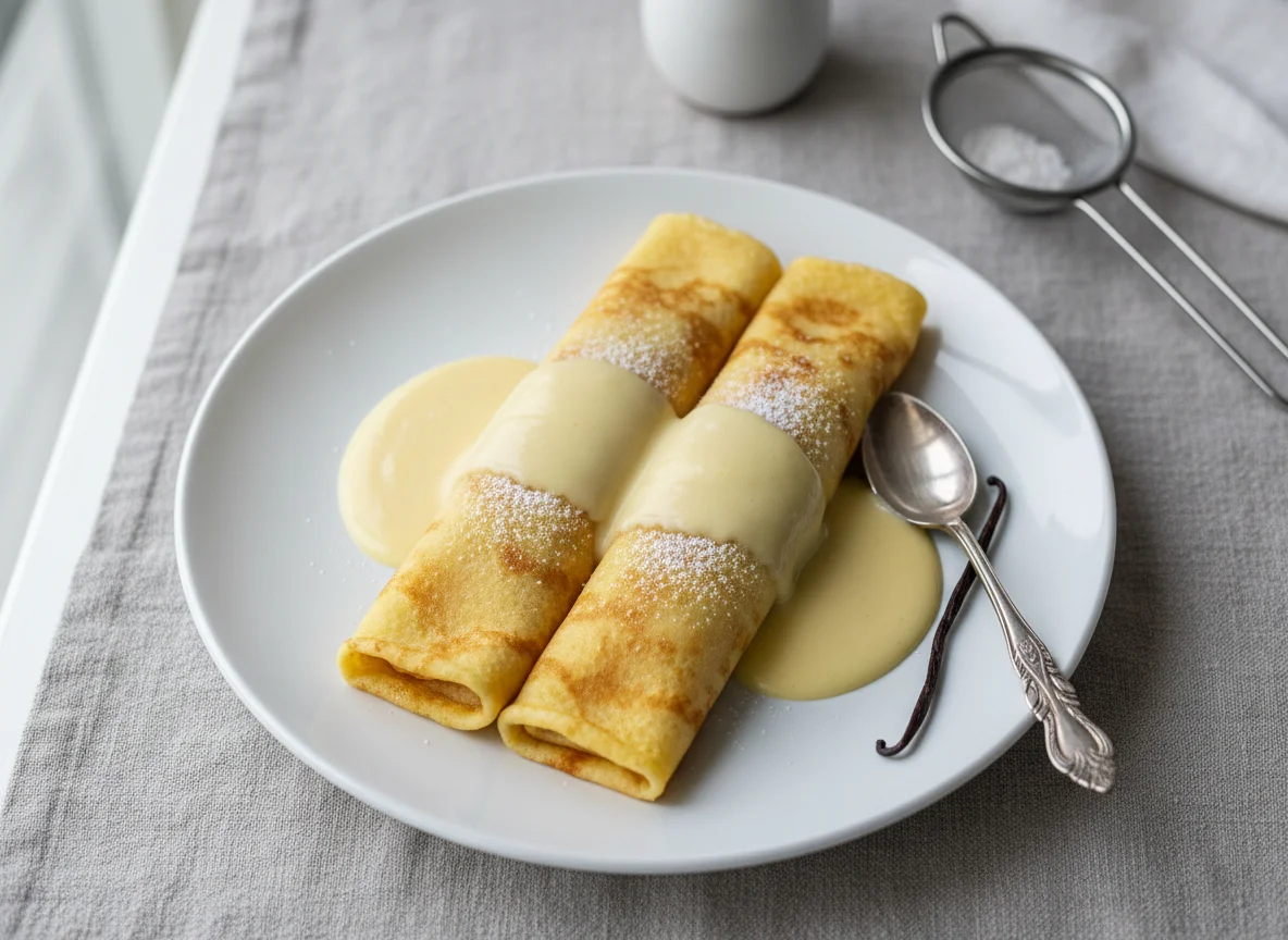 Palatschinken mit Vanillesauce photo