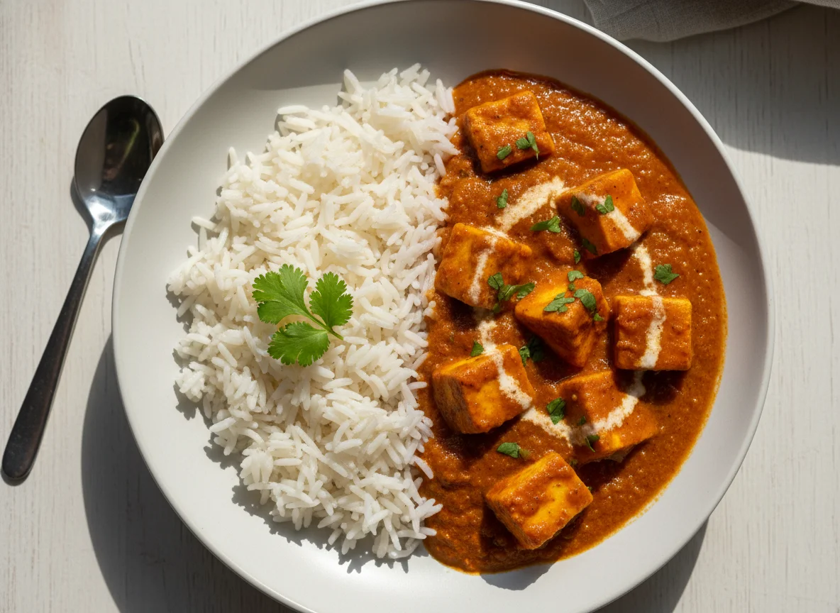 Paneer Butter Masala mit Reis photo