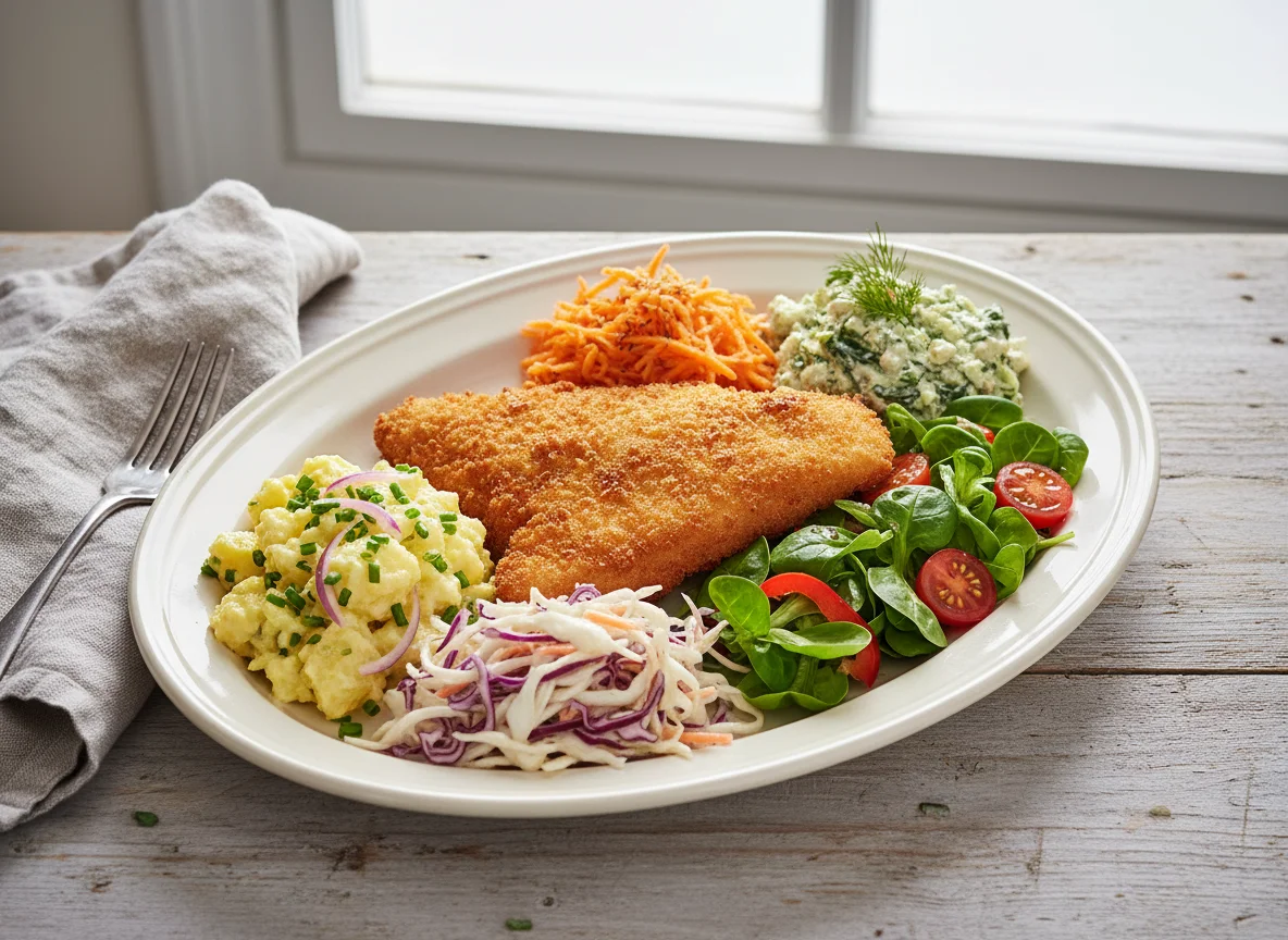 Panierter Fisch mit Beilagensalat photo