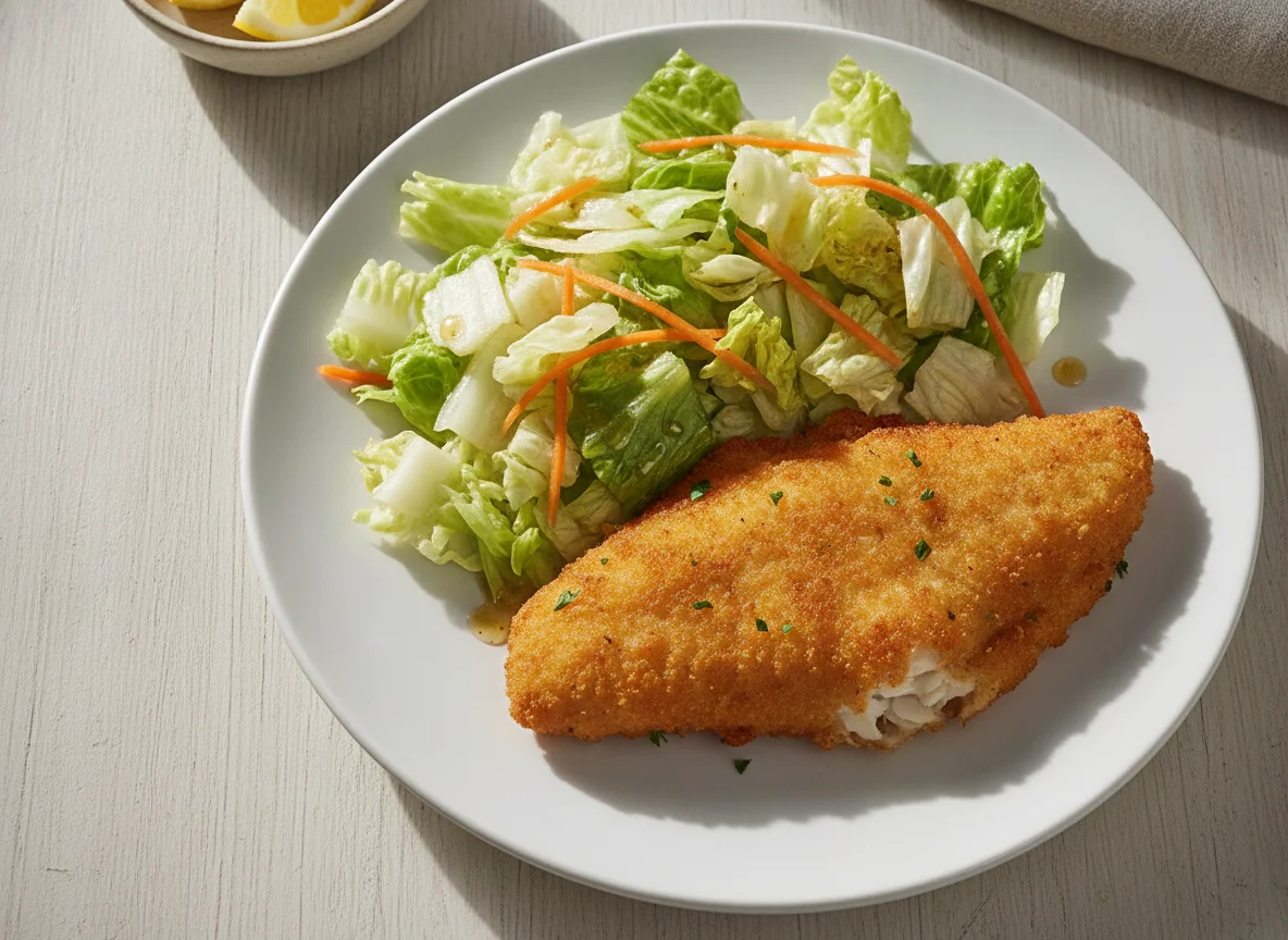 Panierter Fisch mit gemischtem Salat photo