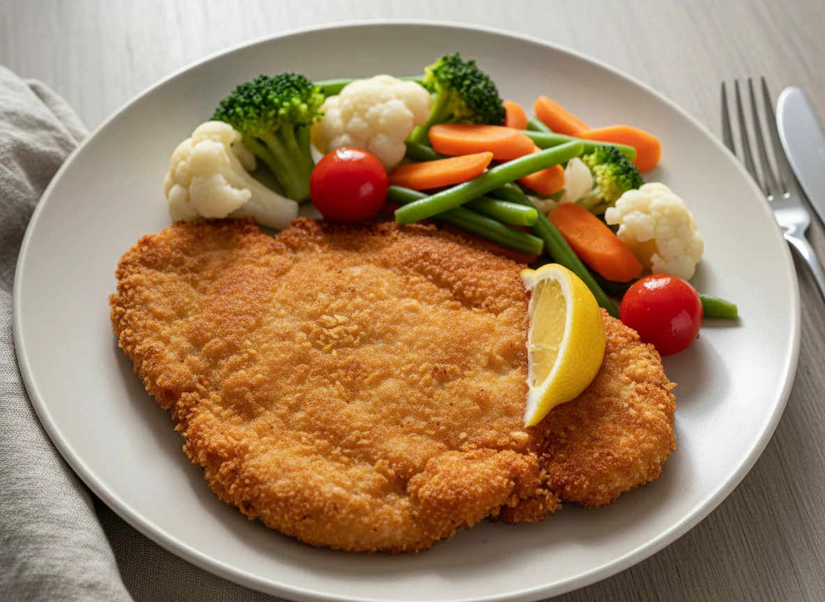 Paniertes Schnitzel mit Gemüse photo