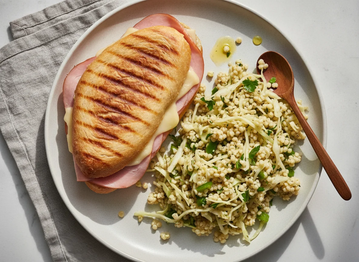 Panini mit Schinken und Couscous-Salat photo