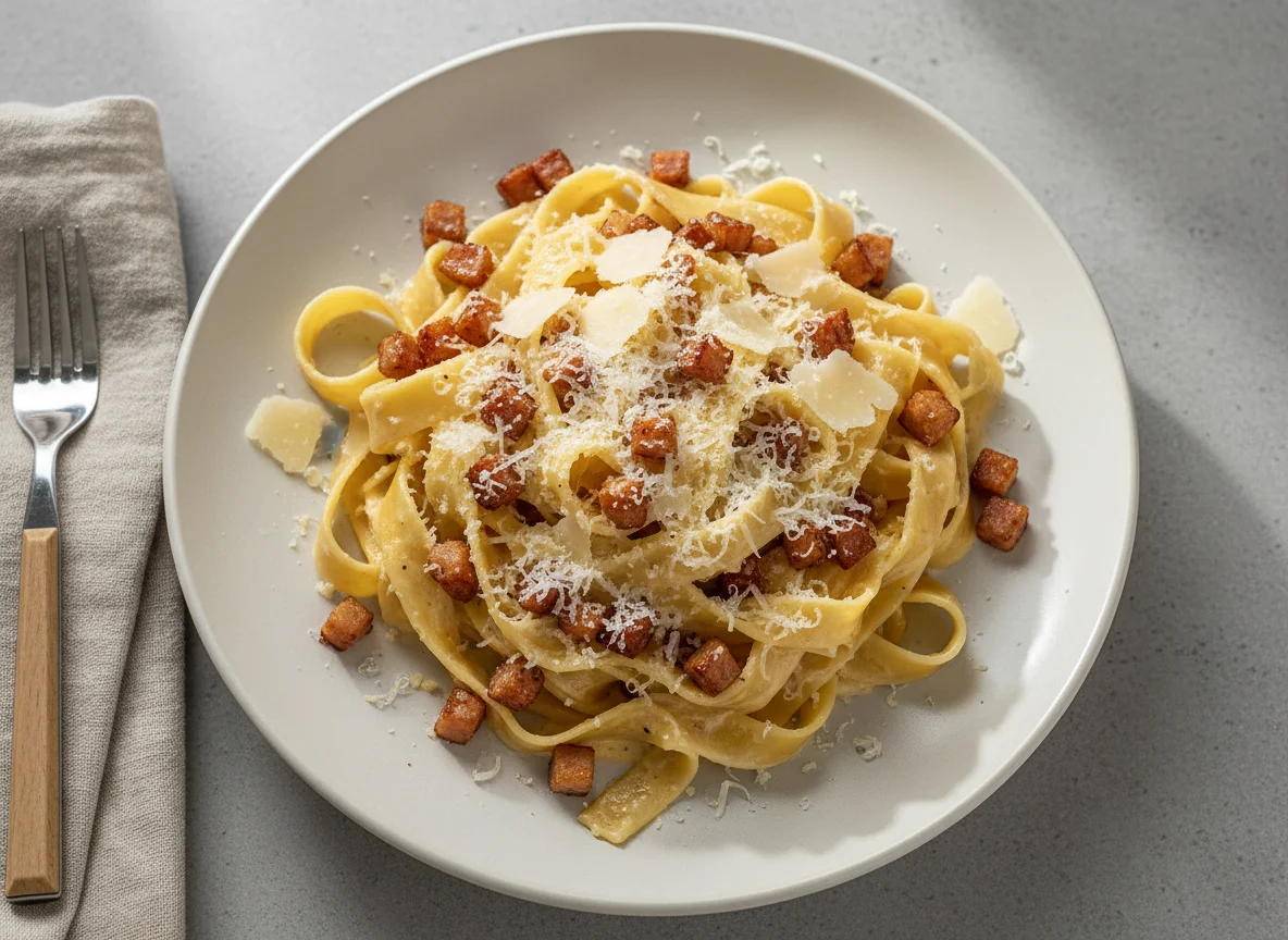 Pappardelle mit Speck und Parmesan photo