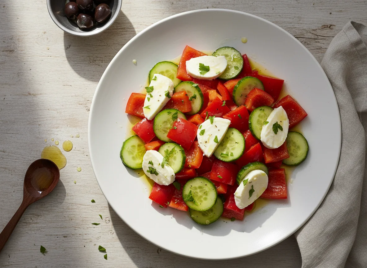 Paprika-Gurken-Salat mit Mozzarella photo