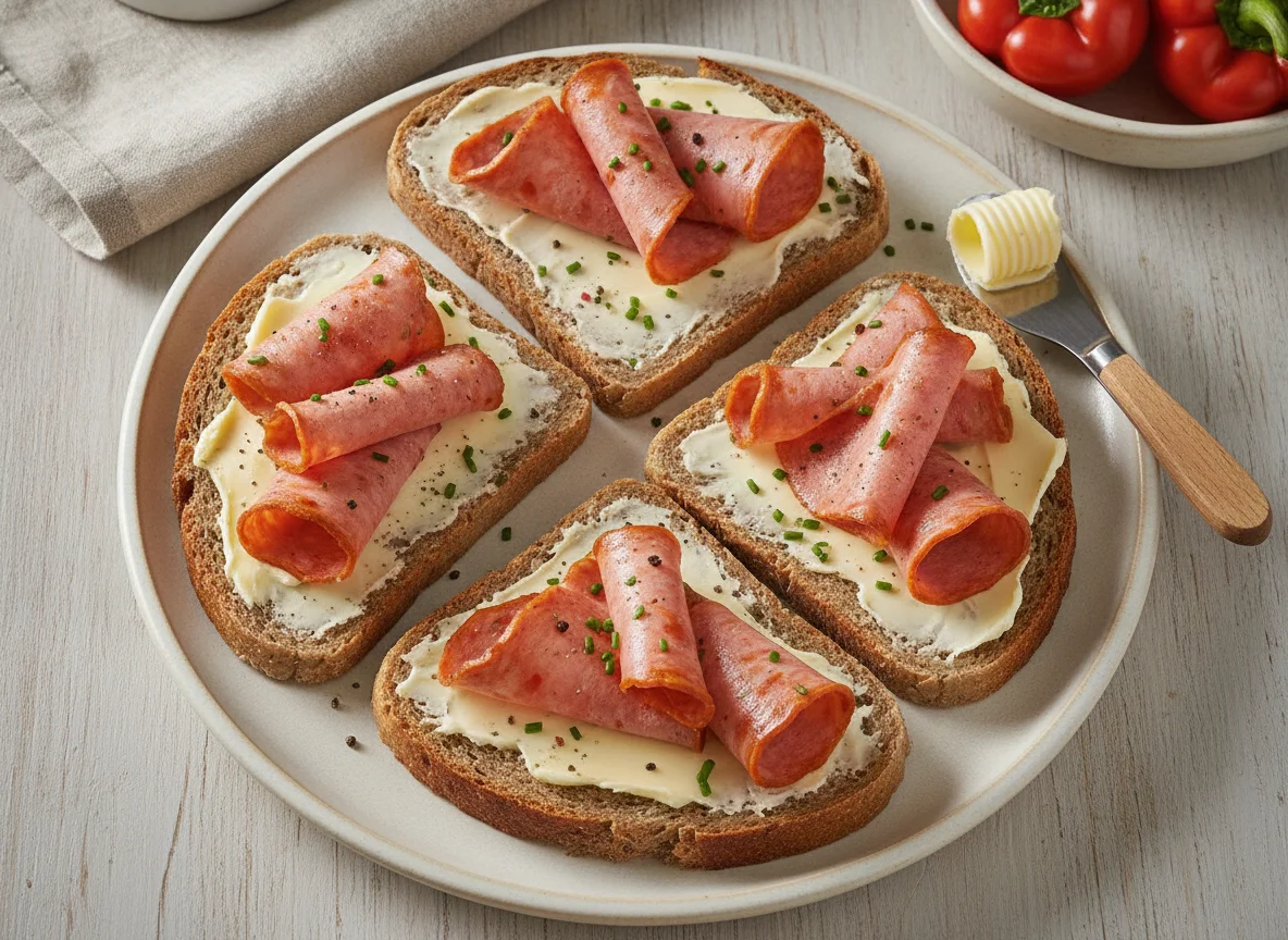 Paprikalyoner auf Graubrot photo