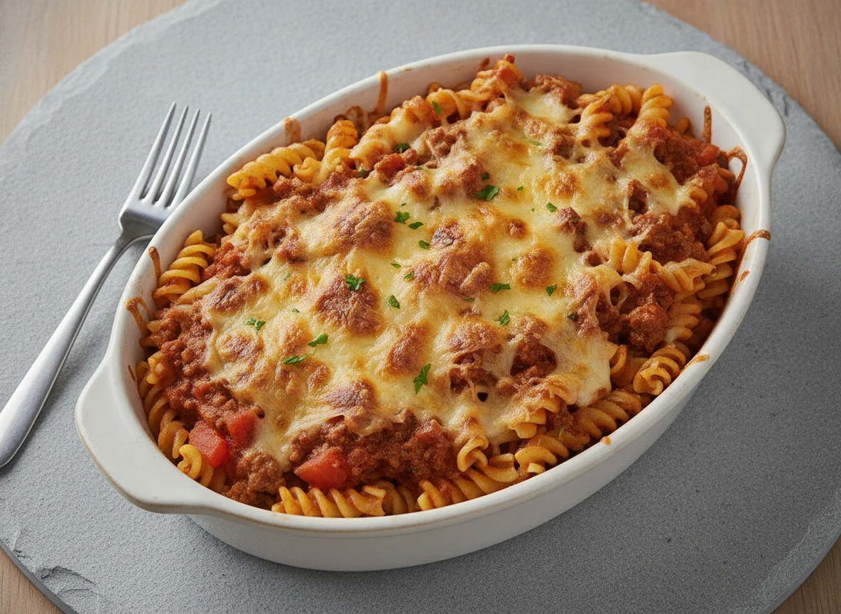 Pasta Bolognese mit Käse überbacken photo